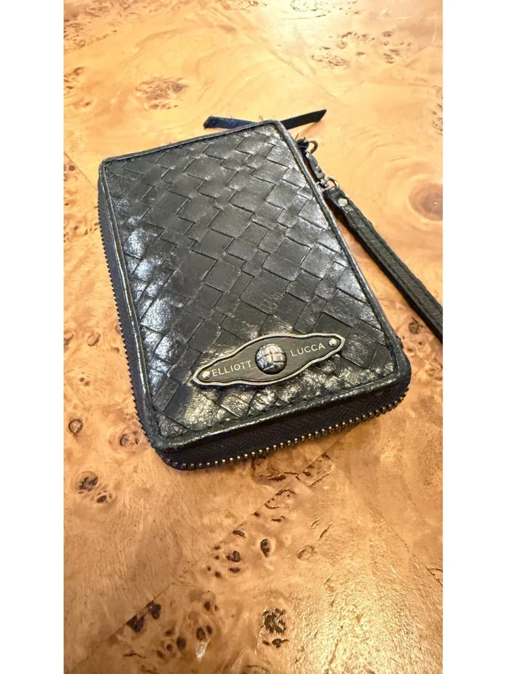 Elliott Lucca Black Woven Leather Wristlet Wallet